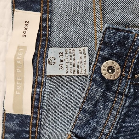 Free Planet Men's Jeans 34x32 Casual Tapered Stretch Sustainable Denim Pants NWT - Picture 12 of 14